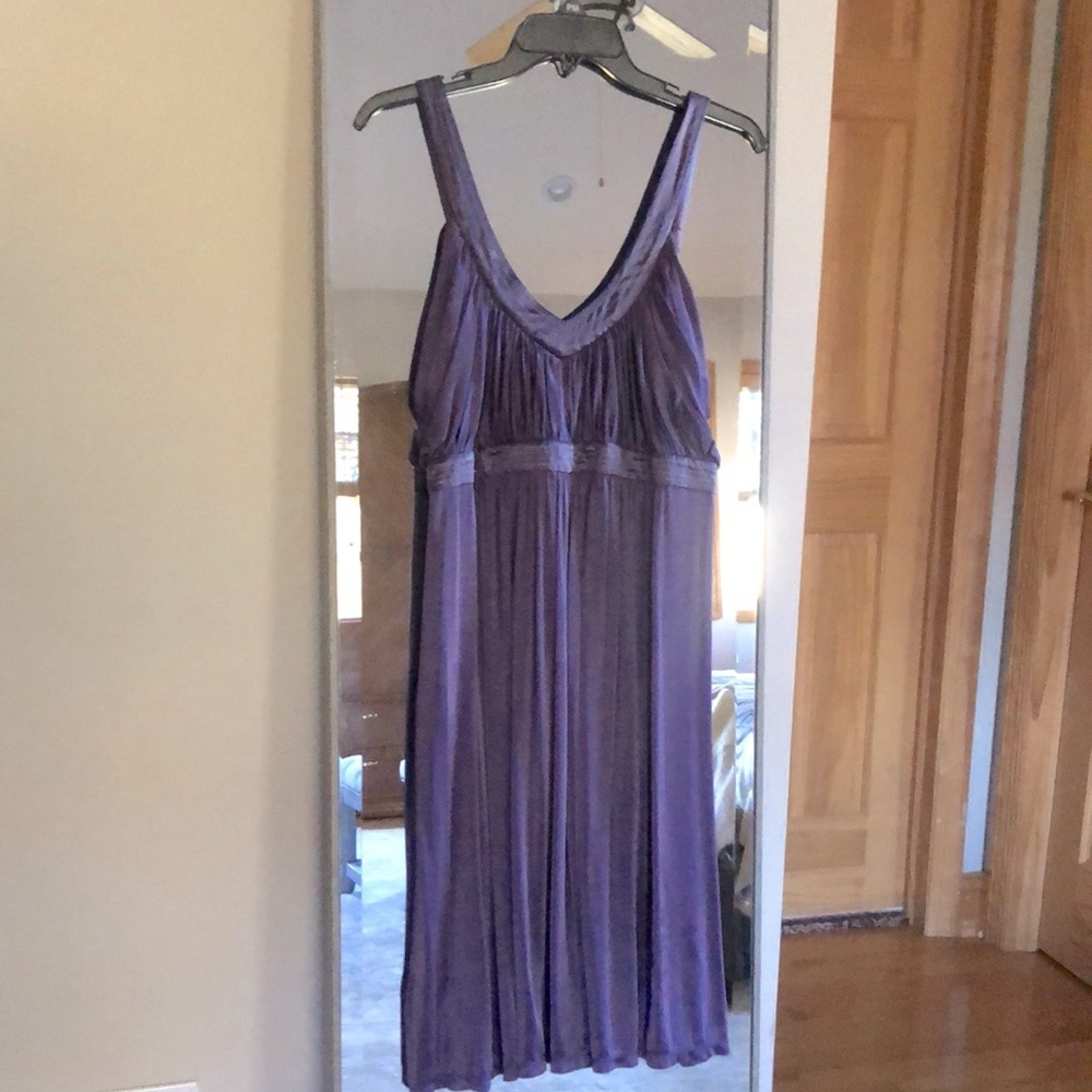 BCGG Maxazria empire waist dress in jersey stretch with gold threading.